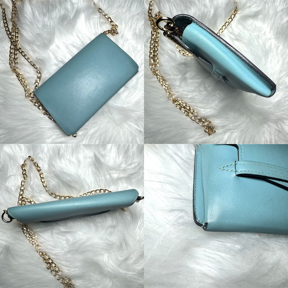 Authentic HERMES Blue Leather Mini Pouch W/ Unbranded Chain and Insert - Picture 3 of 8